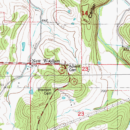Topographic Map of Advent Cemetery, MO
