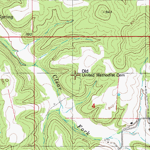 Topographic Map of Old United Methodist Cemetery, MO