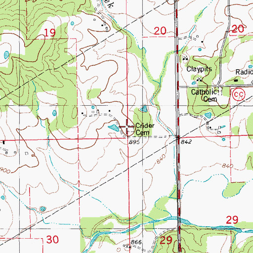 Topographic Map of Crider Cemetery, MO