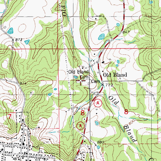 Topographic Map of Old Bland Cemetery, MO