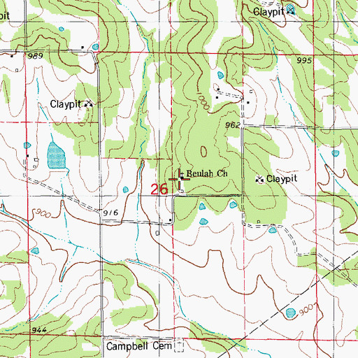 Topographic Map of Beulah Church, MO