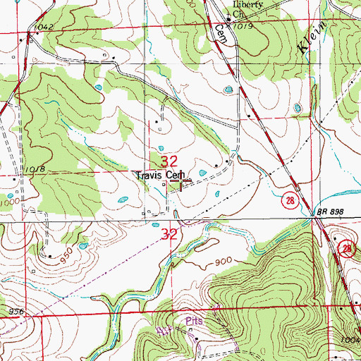Topographic Map of Travis Cemetery, MO