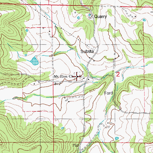 Topographic Map of Mount Zion Baptist Church, MO