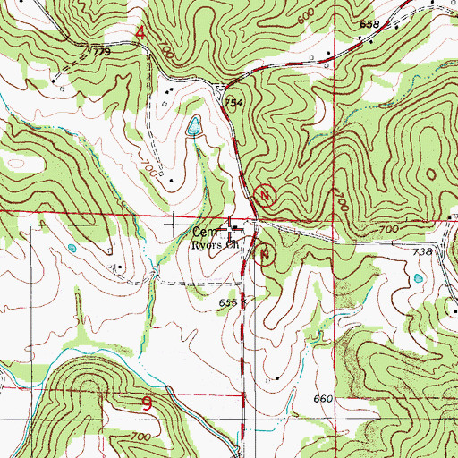 Topographic Map of Ryors Church, MO