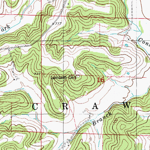 Topographic Map of Lambeth Cemetery, MO
