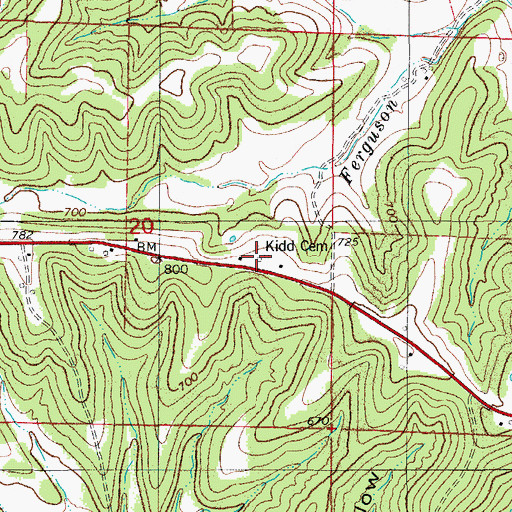Topographic Map of Kidd Cemetery, MO