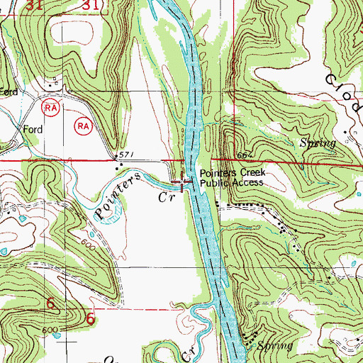 Topographic Map of Pointers Creek Public Access, MO