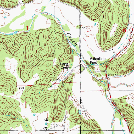 Topographic Map of Lang Cemetery, MO