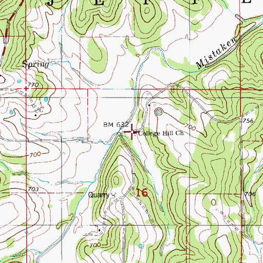 Topographic Map of College Hill Church, MO
