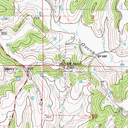 Topographic Map of Mount Aeriel Cemetery, MO