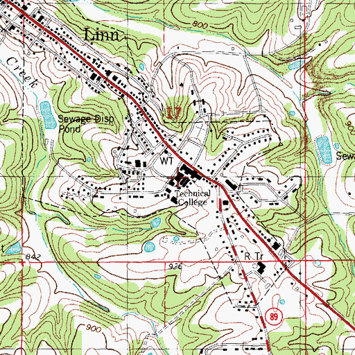 Topographic Map of Linn Technical College, MO