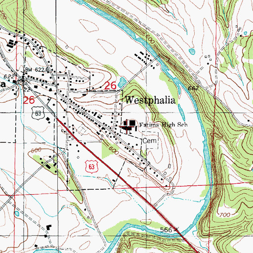 Topographic Map of Fatima High School, MO