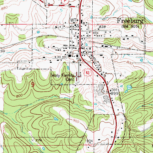 Topographic Map of Holy Family Cemetery, MO
