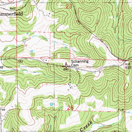 Topographic Map of Schanning Cemetery, MO