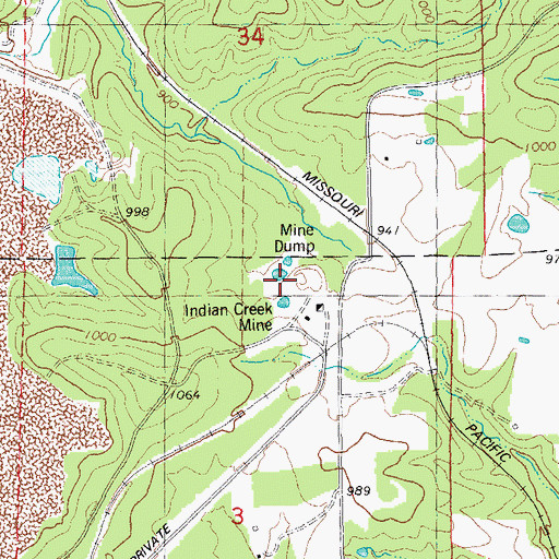 Topographic Map of Indian Creek Mine, MO