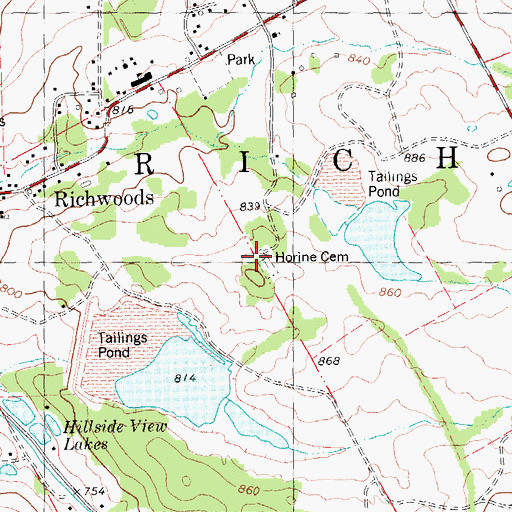 Topographic Map of Horine Cemetery, MO