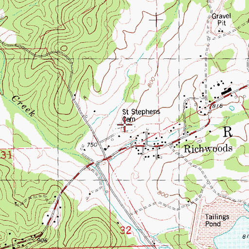 Topographic Map of Saint Stephens Cemetery, MO