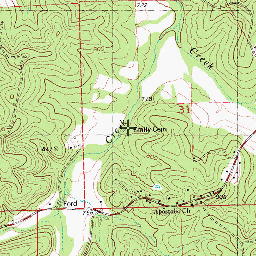 Topographic Map of Emily Cemetery, MO