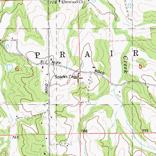 Topographic Map of Sparks Cemetery, MO