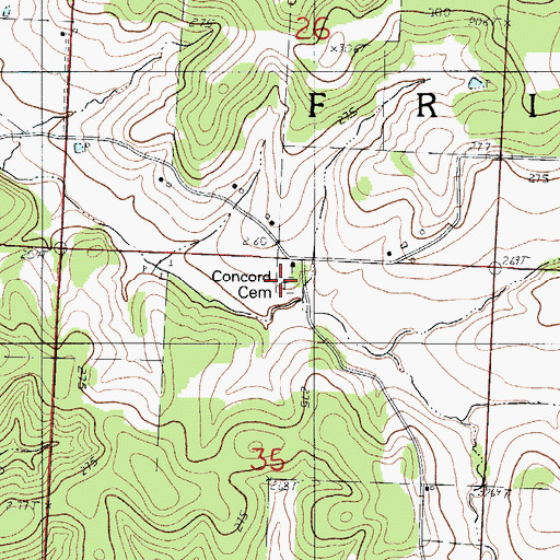 Topographic Map of Concord Cemetery, MO