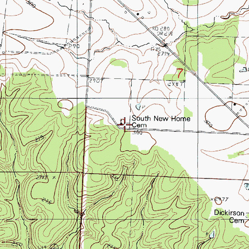 Topographic Map of South New Home Cemetery, MO