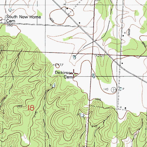 Topographic Map of Dickirson Cemetery, MO