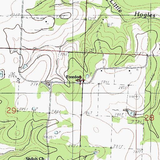 Topographic Map of Freedom Church, MO