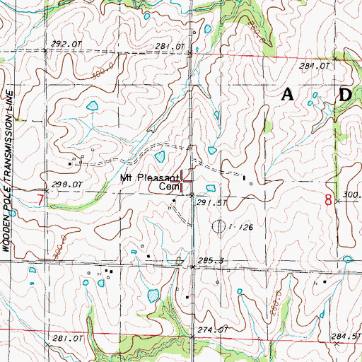 Topographic Map of Mount Pleasant Cemetery, MO