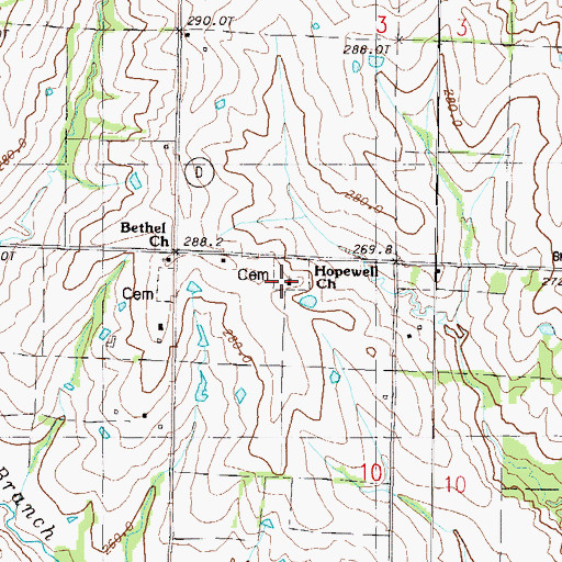 Topographic Map of Hopewell Church, MO
