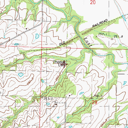 Topographic Map of Thomas Cemetery, MO