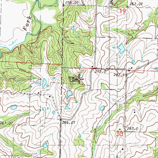Topographic Map of Irwin Cemetery, MO