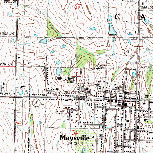 Topographic Map of Oak Lawn Cemetery, MO