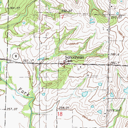 Topographic Map of Schuchman Cemetery, MO