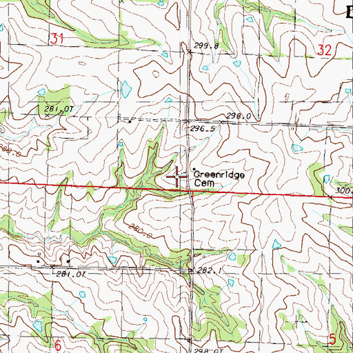 Topographic Map of Greenridge Cemetery, MO