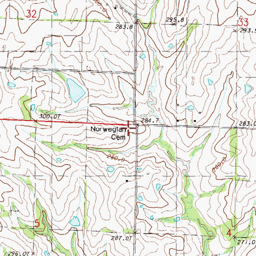 Topographic Map of Norwegian Cemetery, MO
