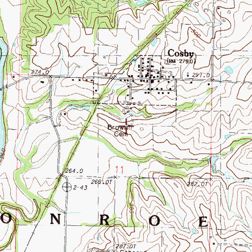 Topographic Map of Brown Cemetery, MO
