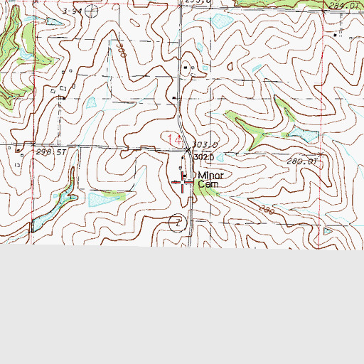 Topographic Map of Minor Cemetery, MO