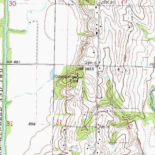Topographic Map of Ozenberger Cemetery, MO