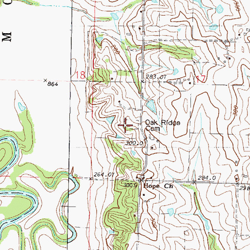 Topographic Map of Oak Ridge Cemetery, MO