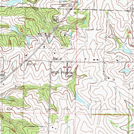 Topographic Map of High Prairie Cemetery, MO