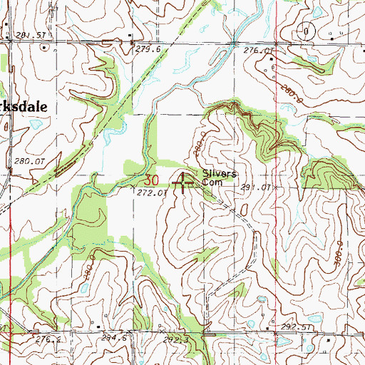 Topographic Map of Silvers Cemetery, MO