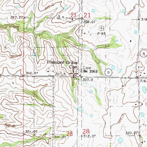 Topographic Map of Pleasant Grove Cemetery, MO