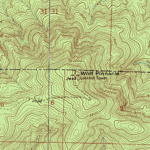Topographic Map of Wolf Pinnacle, AR