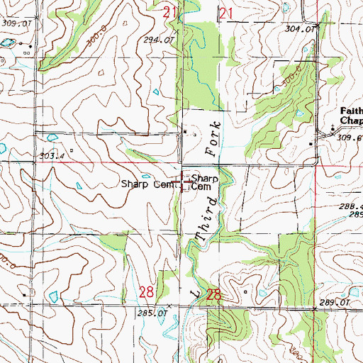 Topographic Map of Sharp Cemetery, MO