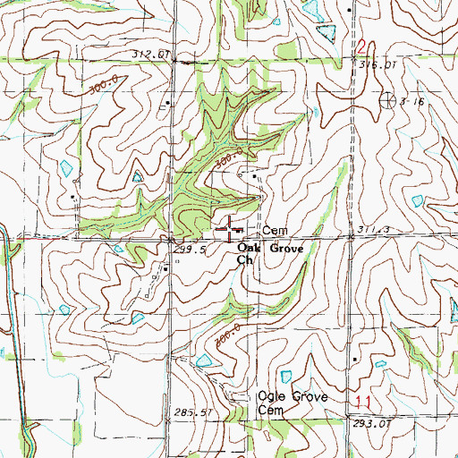Topographic Map of Oak Grove Church, MO