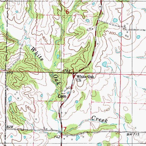 Topographic Map of White Oak Church, MO