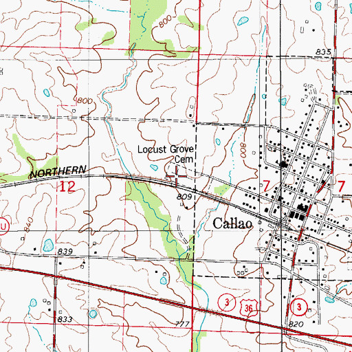 Topographic Map of Locust Grove Cemetery, MO