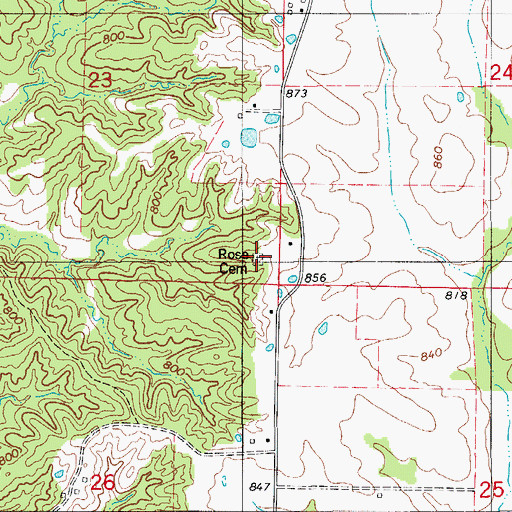 Topographic Map of Rose Cemetery, MO