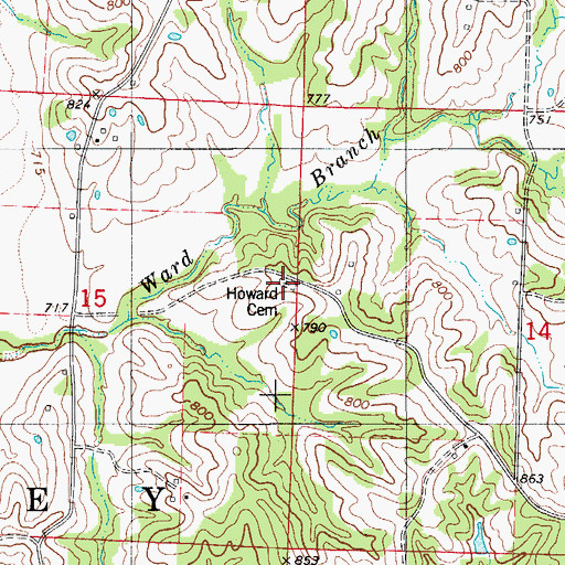 Topographic Map of Howard Cemetery, MO