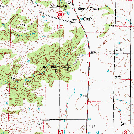 Topographic Map of Old Chariton Cemetery, MO